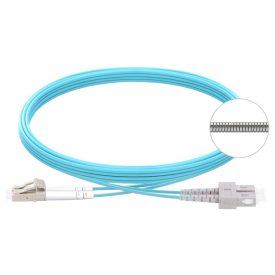   TechLogix Armored fiber patch cord -- 10m duplex multimode OM4 3.0mm fiber with LC to LC connectors